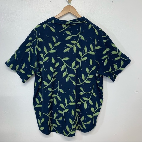 Christie Jill Blouse Woman 2X  Button Up Navy Green Print Short Sleeve Casual - Picture 4 of 8